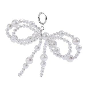 1 paio di pendenti con fiocco dolce in acciaio inossidabile placcato argento con perle artificiali da donna h5 Immagine5