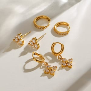 1 piece simple classic style four-pointed star shape stainless steel  gold plated inlay zircon women's earrings set h5 Picture5