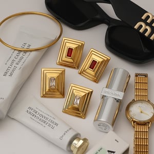 1 Pair Luxurious Series Retro Quadrilateral Shape Chic Stainless Steel Gold Color Women's Stud Earrings h5 Picture9