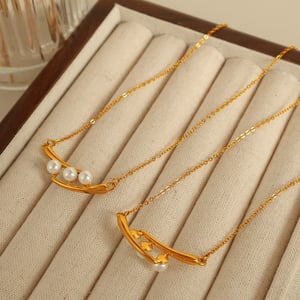 1 piece simple series retro beads stainless steel  gold plated artificial pearl women pendant necklaces h5 Picture4
