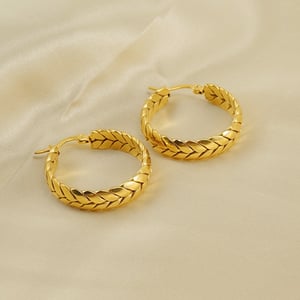 1 pair simple series simple plaid titanium steel  gold plated women hoop earrings h5 Picture5