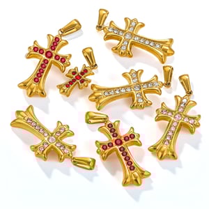 1 paar luxuriöse serie retro kreuz edelstahl  vergoldet strass damen anhänger h5 Bild6