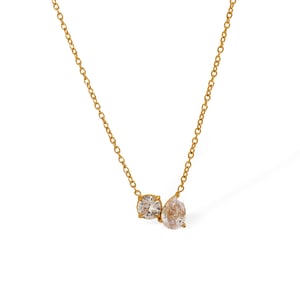 collier élégant avec pendentif géométrique en acier titane plaqué or  et strass pour femme, série romantique, 1 pièce h5 Image6