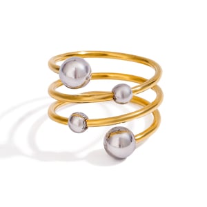 1 Piece Simple Series Personality Asymmetric Sphere Line Stainless Steel Gold Color Women's Single Rings h5 Picture6