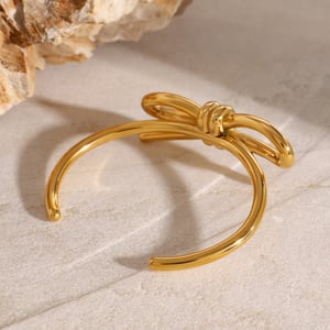 1 pezzo semplice serie dolce fiocco nodo acciaio inossidabile 18K placcato oro braccialetti da donna h5 Immagine2