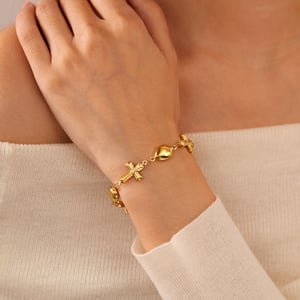 1 Piece Classic Series Daily Chic Cross Stainless Steel Gold Color Women's Chain Bracelets h5 Picture5