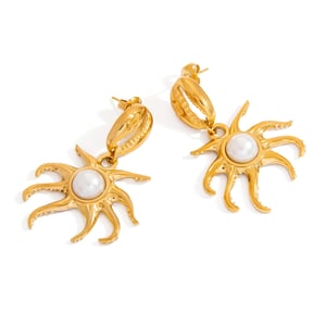 Octopus Stainless Steel Gold Color Drop Earrings h5