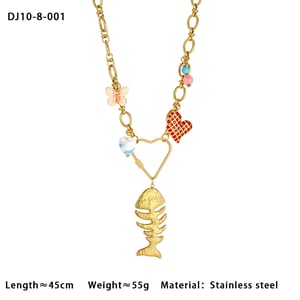 Sophisticated Vacation Fishbone Stainless Steel Gold Color Women's Pendant Necklaces h5