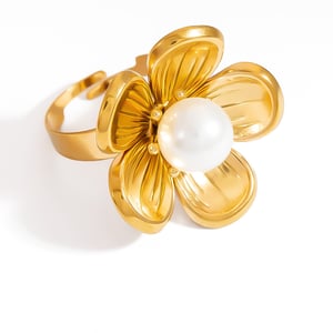Flower Stainless Steel Gold Color Statement Ring h5