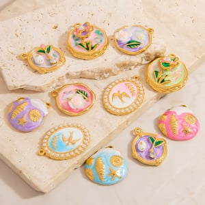 Romantic Flower Stainless Steel Gold Color Pendants h5 Picture3