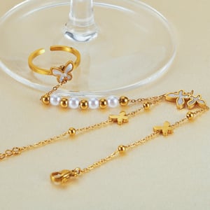 1 Piece Luxurious Series Daily Butterfly Stainless Steel Gold Color Women's Chain Bracelets With Ring h5 Picture4
