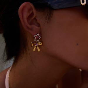 style bow stainless steel mixed color drop earrings h5