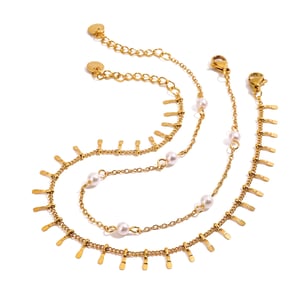 Classic Stainless Steel Chain Gold Color Pearl Anklets h5 