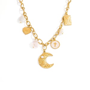 Moon Stainless Steel Gold Color Pendant Necklaces h5