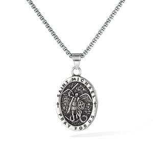 Classic Religious Oval Stainless Steel Men's Necklaces h5