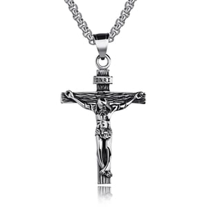 Religious Cross Stainless Steel Gold Color Men's Necklaces h5