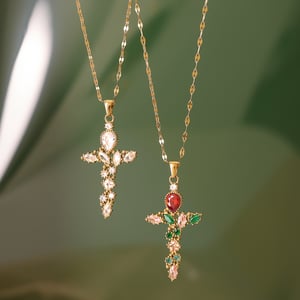 1 Stück Simple Series Retro Kreuz Edelstahl Gold Farbe Zirkon Damen Anhänger Halsketten h5 Bild4