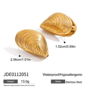 Pendientes de botón de acero inoxidable color dorado con forma de concha de almeja h5 Imagen2