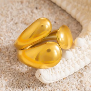 Oceanic Stainless Steel Gold Color Adjustable Rings h5 Picture6