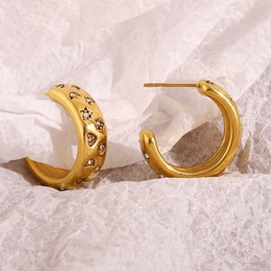 1 Paar Simple Series Klassische Sonne/Mond Edelstahl Goldfarben Strass Damen Creolen h5 Bild6