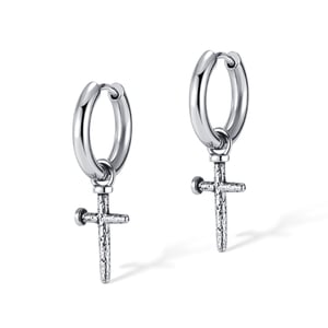1 par de pendientes de botón de acero inoxidable con textura martillada cruzada moderna para hombre h5 Imagen6