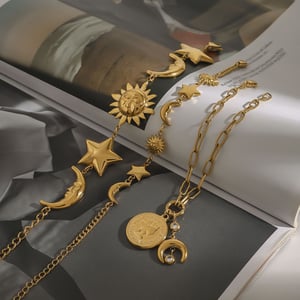 Retro Sonne/Mond Edelstahl Gold Farbe Charm Armbänder h5 Bild5