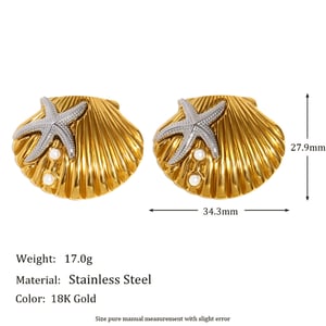 1 Piece Ocean Collection Gold Shell Stainless Steel Stud Earrings h5 Picture6