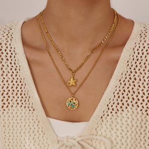 1 Piece Vacation Series Retro Starfish Stainless Steel Gold Color Women's Pendant Necklaces h5 Picture4