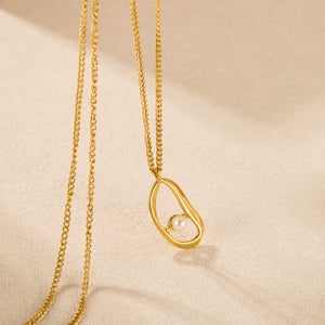 1 Stück Simple Series Tägliche geometrische Edelstahl Goldfarbe Kunstperle Damen-Anhänger Halsketten h5 Bild5