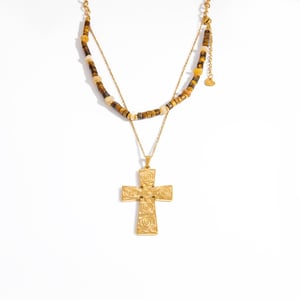 1 Stück Simple Series Retro Kreuz Edelstahl Gold Farbe Naturstein Damen Perlen Halsketten h5 Bild8