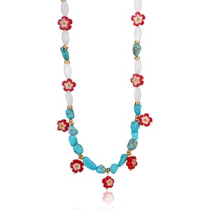 Türkis Blume Edelstahl Gold Farbe Naturstein frauen Perlen Halsketten h5 