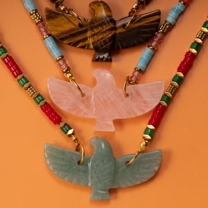 1 Piece Ethnic Series Bohemian Eagle Shape Stainless Steel Gold Color Natural Stone Women's Beaded Necklaces h5 Picture5