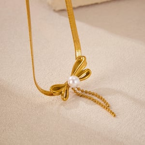 1 Piece Simple Series Daily Bow Knot Stainless Steel   Gold Color  Women's Pendant Necklaces h5 Picture4