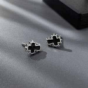 Pendientes de acero inoxidable con cruz delicada para hombre h5 Imagen5