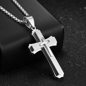 1 pezzo di collana da uomo in acciaio inossidabile con croce minimalista h5 Immagine3