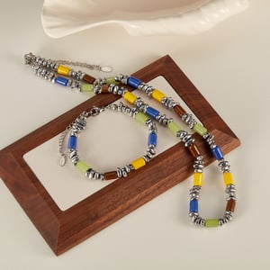 Renkli Silindir Paslanmaz Çelik Erkek Boncuklu Bileklikler h5 Resim4