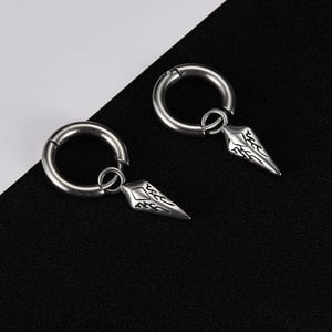 1 Çift Karmaşık Ok Şekli Paslanmaz Çelik Erkek Küpe h5 Resim6