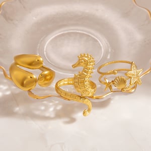 Oceanic Stainless Steel Gold Color Adjustable Rings h5 Picture3