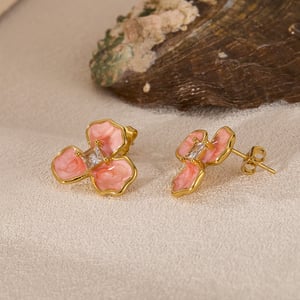 1 paio di orecchini a bottone da donna in acciaio inossidabile color oro con fiori della serie semplice h5 Immagine4