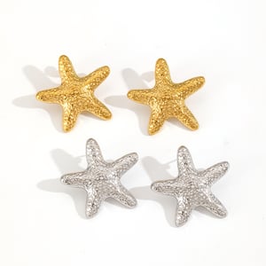 Hammered Texture Starfish Stainless Steel Gold Color Women's Stud Earrings h5 Picture4