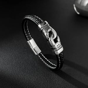 Braccialetti da uomo in acciaio inossidabile con motivo geometrico industriale, 1 pezzo h5 Immagine2