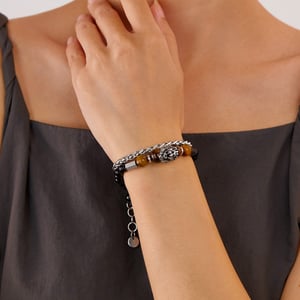 Pulseras de cuentas de acero inoxidable de doble capa con diseño de león para hombre h5 Imagen4