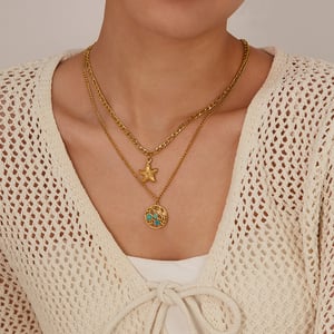 1 Piece Vacation Series Retro Starfish Stainless Steel Gold Color Women's Pendant Necklaces h5 Picture5