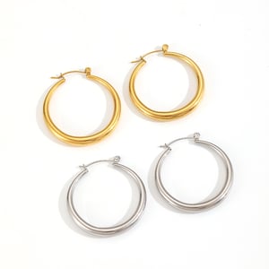 Classic Stainless Steel Gold Color Hoop Earrings h5 Picture3