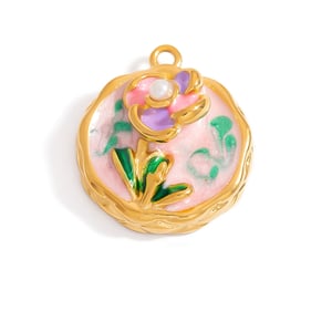 Romantic Flower Stainless Steel Gold Color Pendants h5 