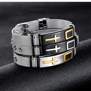 Braccialetti a catena da uomo in acciaio inossidabile con patchwork a croce glamour, 1 pezzo h5 Immagine4