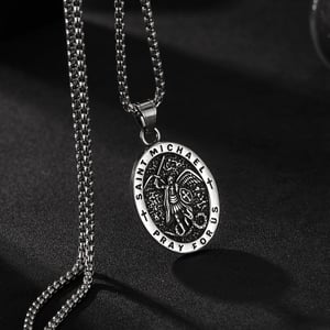 Classic Religious Oval Stainless Steel Men's Necklaces h5 Picture4