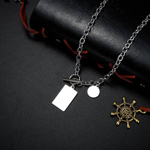 1 Parça Minimalist Dikdörtgen Paslanmaz Çelik Erkek Kolye h5 Resim4