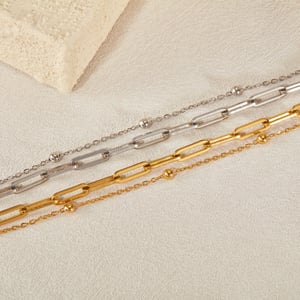 Squircle Doppellagige Edelstahl-Kettenarmbänder in Goldfarbe für Herren h5 Bild4