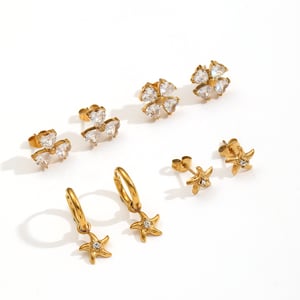 Sparkling Clovers Stainless Steel Gold Color Women's Stud Earrings h5 Picture4